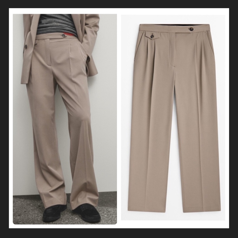 NEW Massimo Dutti Mink Wool/Viscose Blend Flap Detail Trousers